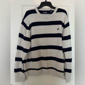 Rugby oversize 100% cotton Chaps grey &navy blue striped crewneck Sweater men XL